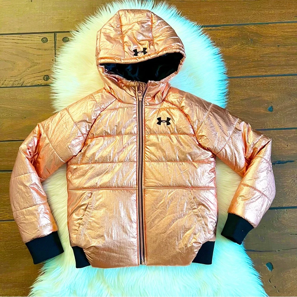 Like New Under Armour Rose Gold Metallic Puffer Jacket